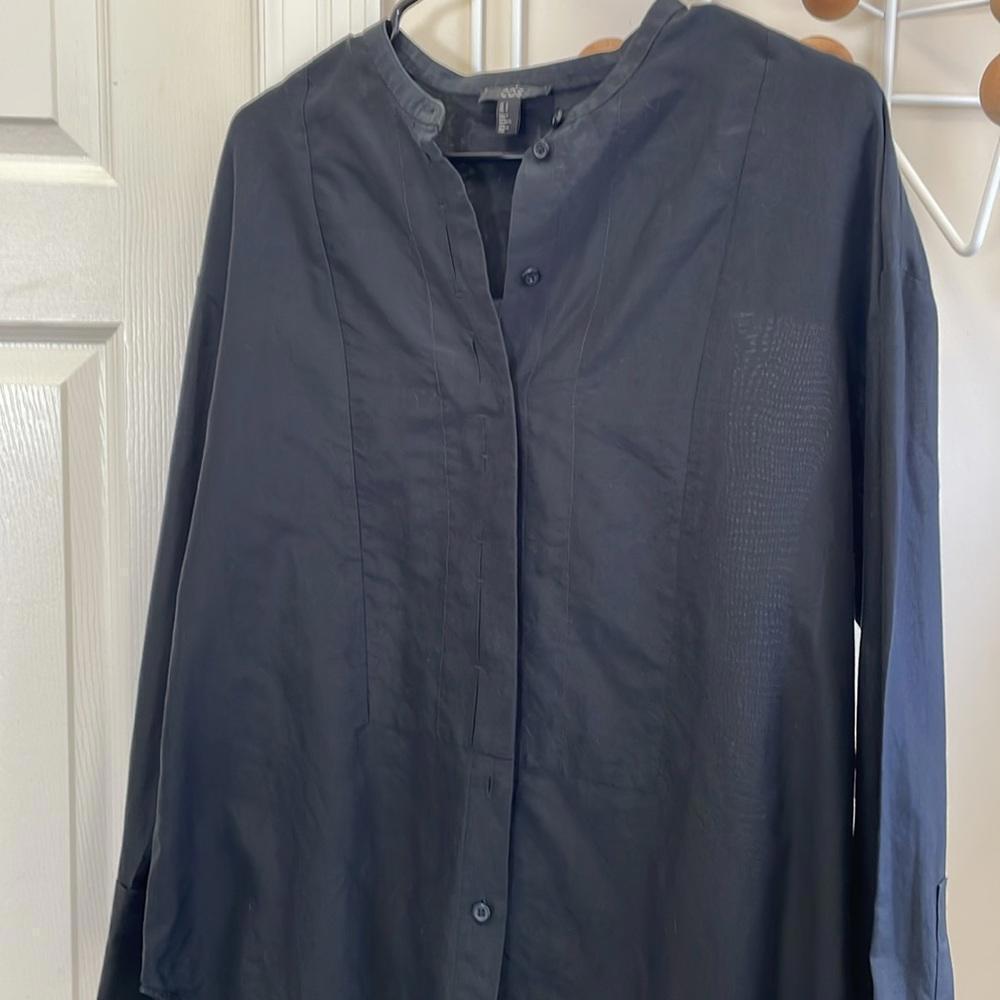 COS - Silk Blend Boho Button Down Long Sleeve Shirt - Black - 6